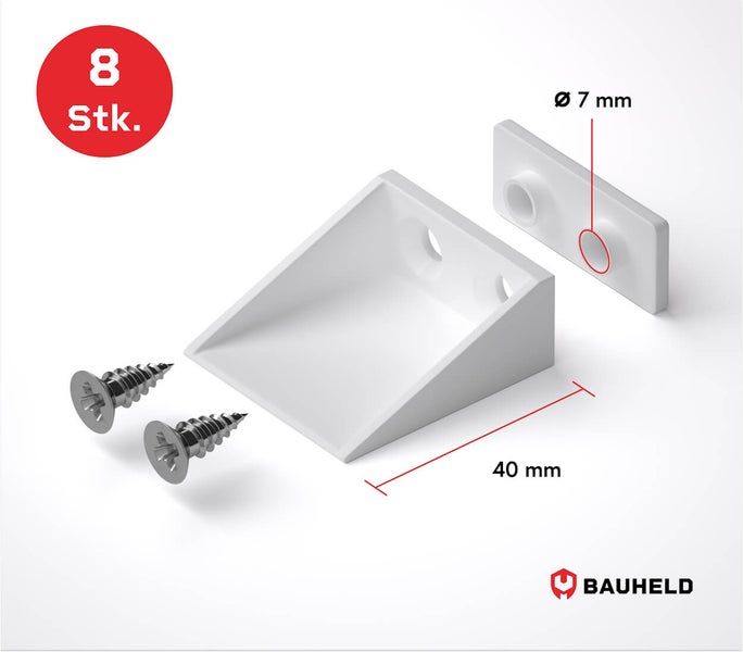 Winkelverbinder Set, bestehend aus acht Stück mit Schrauben, Abmessung 40 mm