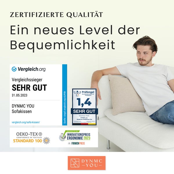 DYNMC you Sofakissen mit Füllung und Bezug - 2er Set 40x70cm mit Viel Füllung - VERGLEICHSSIEGER SEHR GUT - Rückenkissen mit Oeko TEX Baumwoll-Bezug - Bequeme Dekokissen - Couchkissen Beige