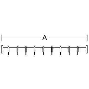 Technische Zeichnung einer Schiene mit Haken, die Gesamtlänge ist mit dem Buchstaben A markiert.