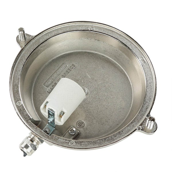 Innenansicht einer runden Außenleuchtenfassung