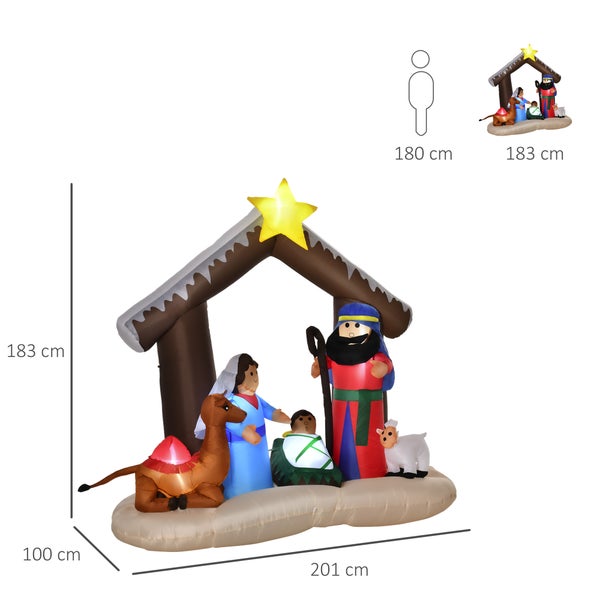 HOMCOM Aufblasbarer Weihnachtsbogen 2 m Bibel-Bogen von Jesus' Geburt Weihnachtsdekoration Aufblasbare Weihnachtskrippe 1,8 m Bogen mit LED-Lichter wasserdicht automatisches Aufblasen Polyester