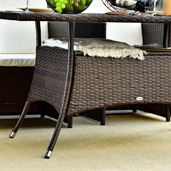 Outsunny Gartentisch Glastisch Esstisch Gartenmöbel Tisch, Polyrattan+Sicherheitsglas, Braun+Schwarz, 150x85x74cm
