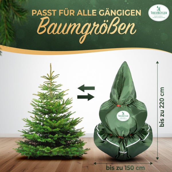 TreeButler Pro – Weihnachtsbaum Sack für nadelfreien Transport & Entsorgung, Bäume bis 2,2m, robustes Oxford-Material, Weihnachtsbaum Hülle, Baum-Aufbewahrung, wiederverwendbar, nachhaltig