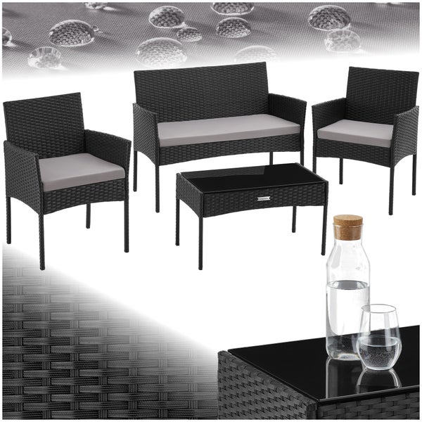 Rattan Gartenset tectake Palese Sofa 250 kg, je Sessel 120 kg für 4 Personen schwarz