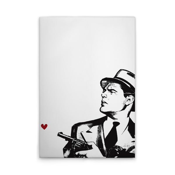 Illustration einer Person mit Hut und Waffe auf Leinwand