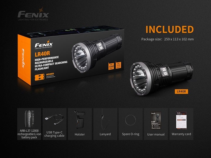 Fenix LR40R LED-Taschenlampe mit Spot- und Fluchtlicht, Powerbankfunktion, max. 12000 Lumen