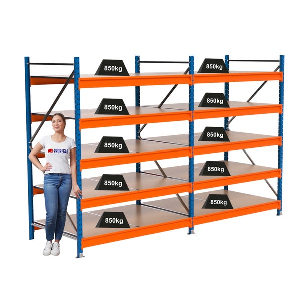Abbildung eines Schwerlastregals mit einer Traglast von 850 Kilogramm pro Ebene