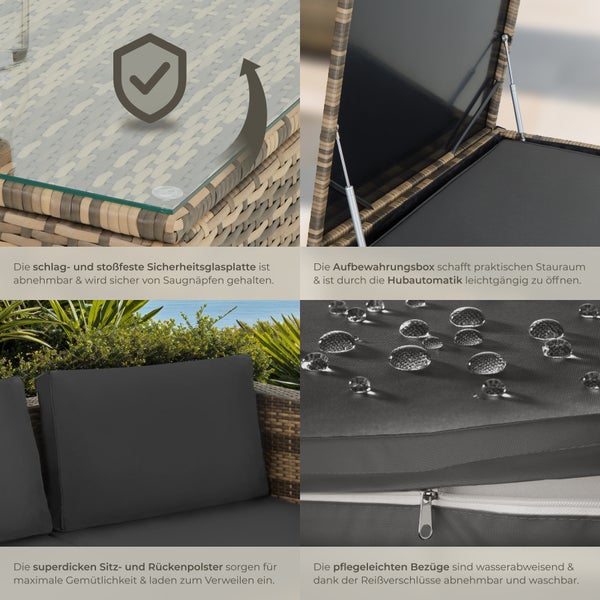 Rattan Lounge tectake Siena mit Sicherheitsglasplatte für 4 Personen natur/dunkelgrau