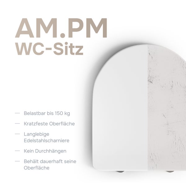 AM.PM WC-Sitz mit kratzfester Oberflaeche, Edelstahl-Scharnieren und 150 Kilogramm Belastbarkeit.