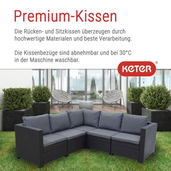 Keter Provence Garten-Lounge, Eck-Sofa anthrazit Inkl. Kissen grau, wetterfest, Garten, Outdoor