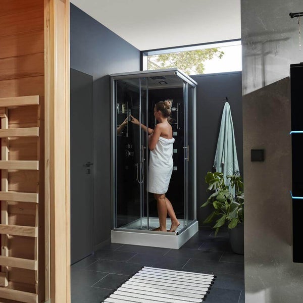 Home Deluxe - Komplettdusche WAVE S - Schwarz, Maße 90 x 80 - inkl. Radio, Regendusche und komplettem Zubehör I Fertigdusche, Dusche, Duschtempel