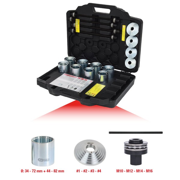 KS Tools Werkzeugsatz zur Demontage von Lagern, Buchsen und Dichtringen in einem schwarzen Koffer
