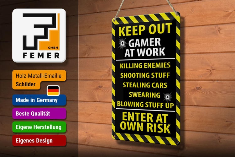 Blechschild Spruch 20x30cm keep out gamer at work own risk