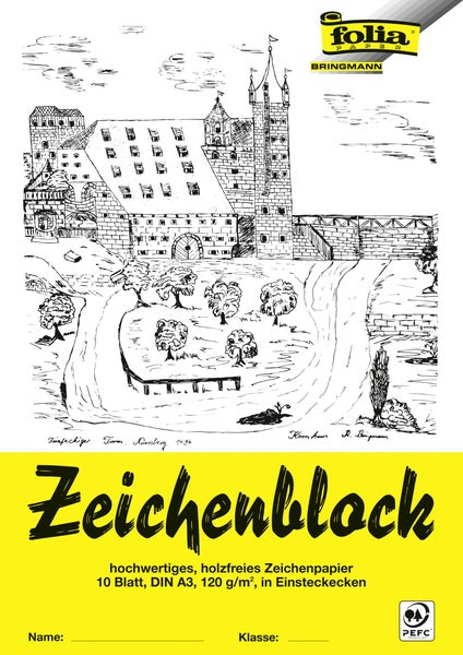 Folia Zeichenblock mit Leinenecken 120g/m² DIN A3, 10 Bogen, weiß