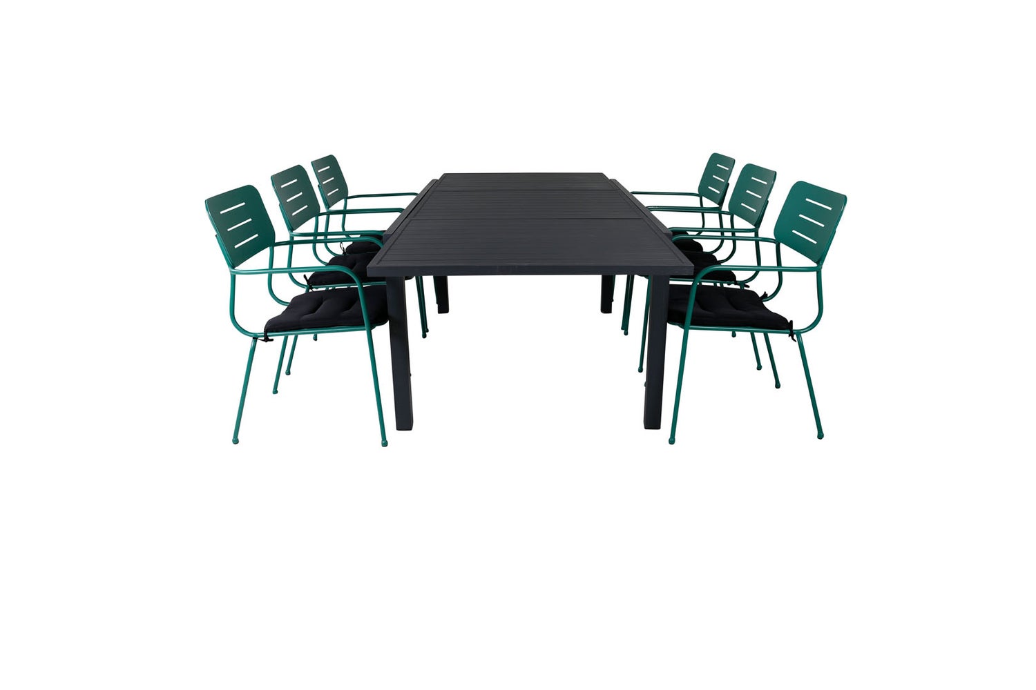 Marbella Gartenset Tisch 100x160/240cm und 6 Stühle ArmlehneG Nicke grün, schwarz.