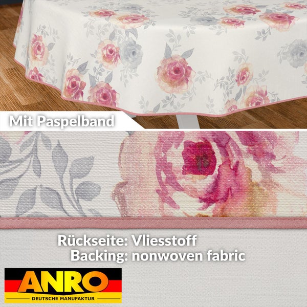 Tischdecke mit Rosenmuster und Paspelband
