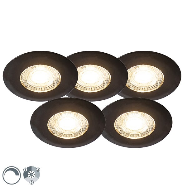 Set mit 5 Einbauspots schwarz 3-stufig dimmbar - Ulo
