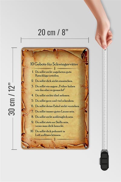 Blechschild Spruch 20x30cm 10 Gebote für Schwiegerväter