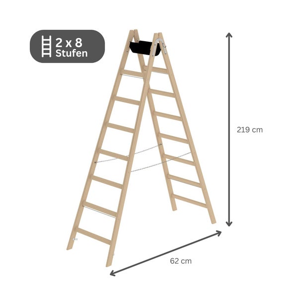 PROREGAL Sprossen-Stehleiter Holz 2 x 8 Sprossen