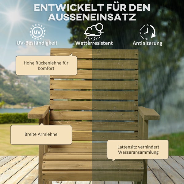 Outsunny Schaukelstuhl Schwingsessel mit Armlehne Relaxstuhl Gartenstuhl für Terrasse, Balkon, Belastbarkeit bis 130 kg, 64 x 86 x 85 cm, Tannenholz, Hellbraun