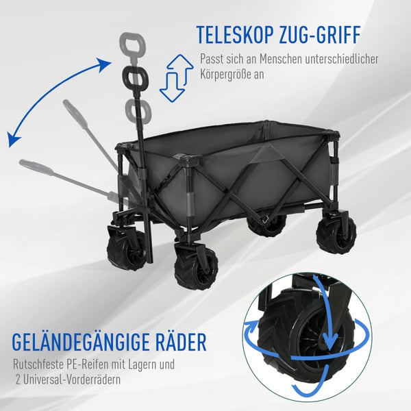 Outsunny Bollerwagen, 108L x 55B x 61-91H cm, Metall, Oxford-Stoff, grau
