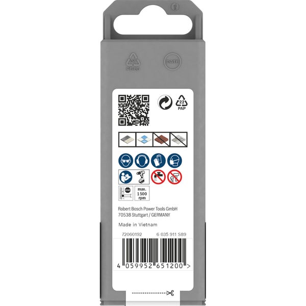 Verpackung einer Bohrkrone mit Anwendungs- und Sicherheitshinweisen