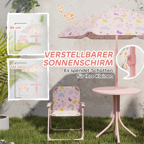 Verstellbarer Kindersonnenschirm mit Tisch und Stuhl für den Garten