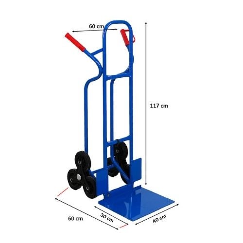 PROREGAL Treppensteiger RAGNAR mit XXL klappbarer Schaufel HxBxT 117x60x60cm Tragkraft 250kg 3 Vollgummireifen Stahlrahmen Blau Treppensackkarre Transportkarre klappbar