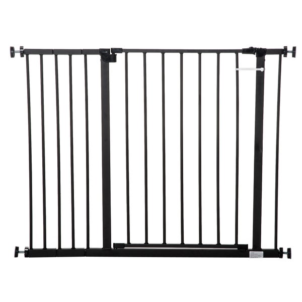 PawHut Türschutzgitter, Treppenschutzgitter ohne Bohren, Hunde Absperrgitter, Schutzgitter für Haustier, Hundegitter, Klemmbefestigung, Stahl, Schwarz, 76-107 x 76 cm