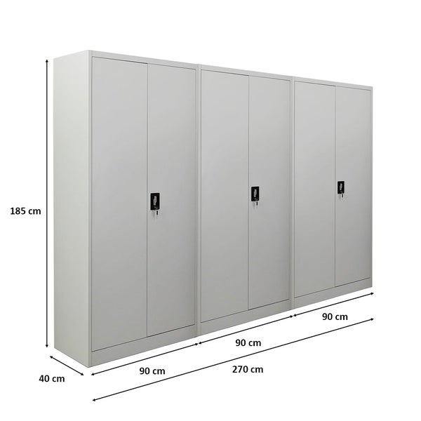 PROREGAL Mega Deal 3x Flügeltürenschrank ELEPHANT HxBxT 185 x 90 x 40 cm 4 Fachböden Lichtgrau
