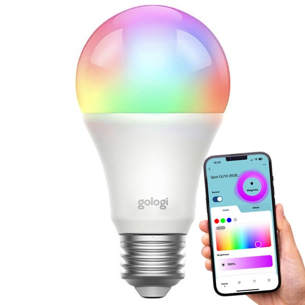 Gologi Smart e27 Glühbirne Lampe - Intelligente led Beleuchtung - Dimmbar - Wifi - 16M Farben - RGB