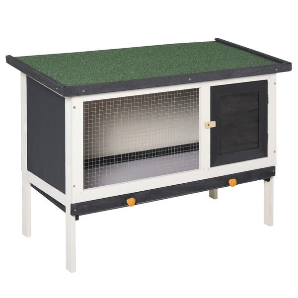 PawHut Kleintierstall mit Dach aus Teerpappe Massivholz Dunkelgrau+Weiß+Grün 90 x 45 x 65 cm