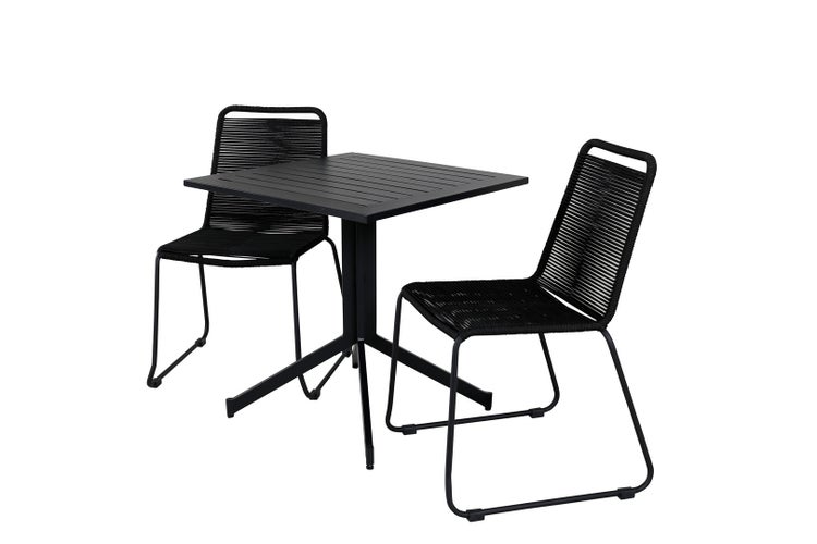 Gartengarnitur mit einem quadratischen Tisch und zwei Stühlen