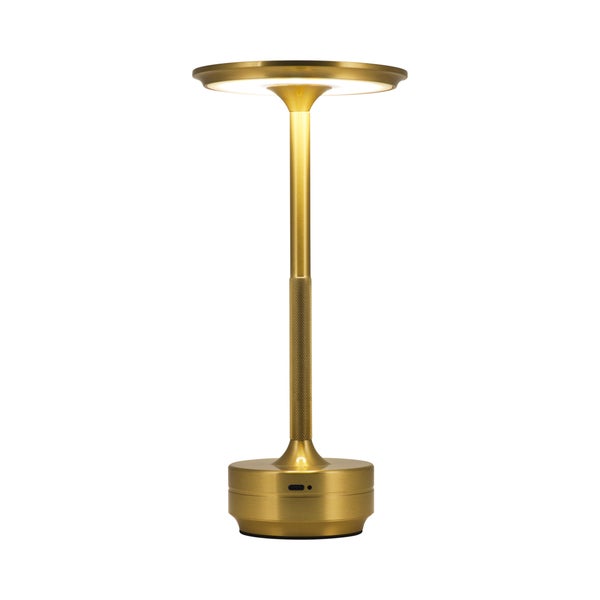 Goliving Horizon Tischlampe Wiederaufladbar - Kabellos und dimmbar - Moderne Touch-Lampe - Nachtlampe für das Schlafzimmer - Spritzwassergeschützt - 27 cm - Gold