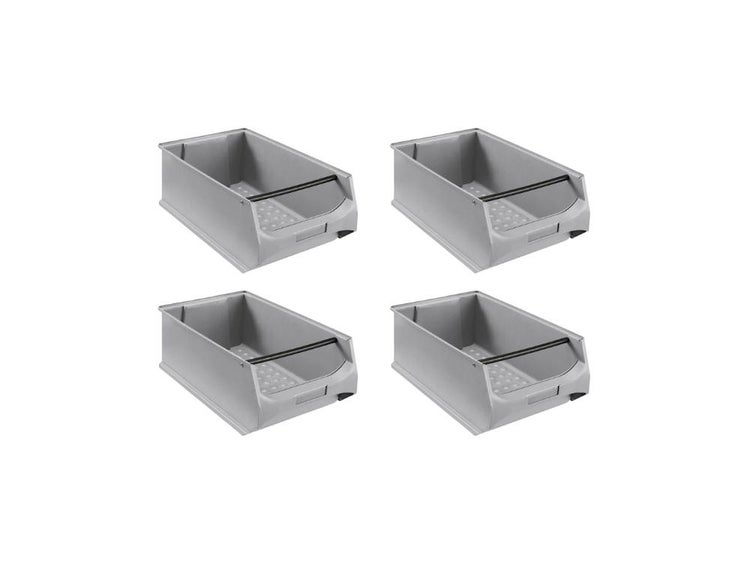 PROREGAL SuperSparSet 4x Graue Sichtlagerbox 5.1 mit Griffstange HxBxT 20 x 30 x 50 cm 21,8 Liter Sichtlagerbehälter