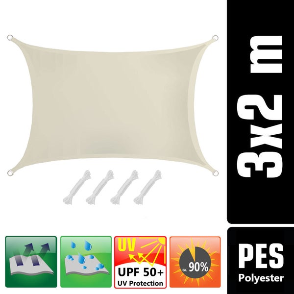 AMANKA 2x3m Sonnensegel Rechteckig Wasserdicht - Rechteck Sonnenschutz Segel mit Befestigung - Beige