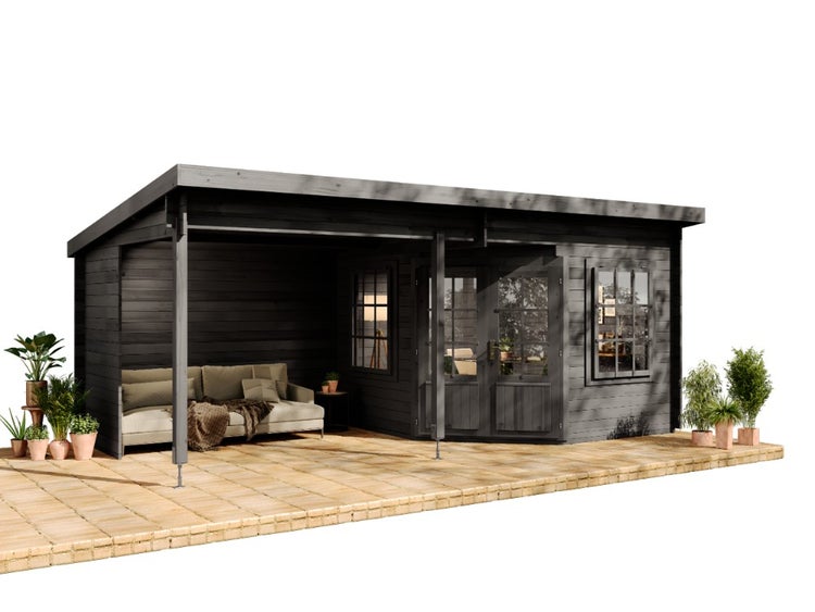 Alpholz Gartenhaus Carl-28 aus Massiv Holz, Gerätehaus mit 28 mm Wandstärke, Garten Holzhaus inklusive Montagematerial, Geräteschuppen 598 x 300 cm, Pultdach