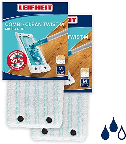 Leifheit 2er Set Wischbezug Clean Twist M micro duo, für alle Bodenarten, Bodenwischer Ersatzbezug für ideale Schmutzaufnahme dank 2-Faser-System, Mikrofaser Putzlappen ideal für Fliesen und Laminat