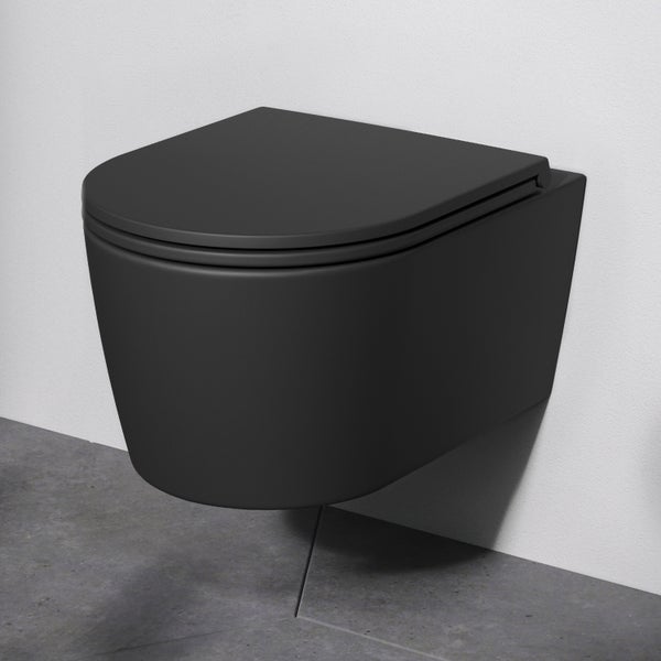 AM.PM Wand-WC  Tiefspüler ohne Spülrand schwarz glänzend mit WC-Sitz CFA1700MBSC Func