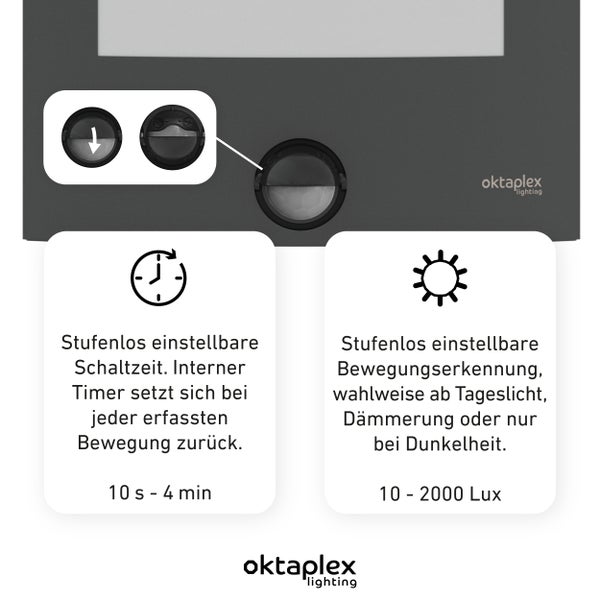 Oktaplex Außenleuchte mit Bewegungsmelder 7m 90 Grad E27-Fassung anthrazit