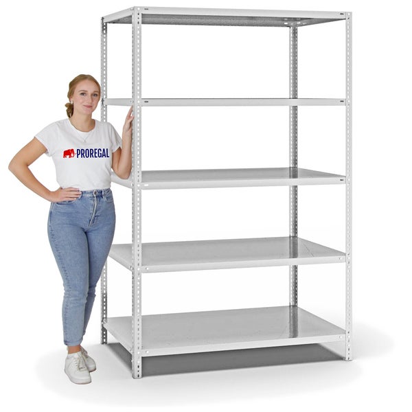 PROREGAL Fachbodenregal Schraubsystem Heavy-Duty Grundregal HxBxT 200 x 130 x 80 cm 5 Ebenen Fachlast 350 kg Beidseitig Nutzbar Lichtgrau