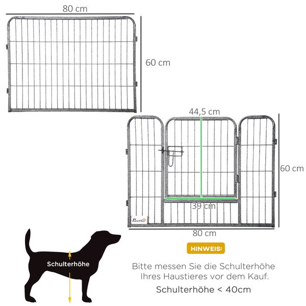 PawHut Freilaufgehege, 80L x 1,5B x 60H cm, Stahl, Grau