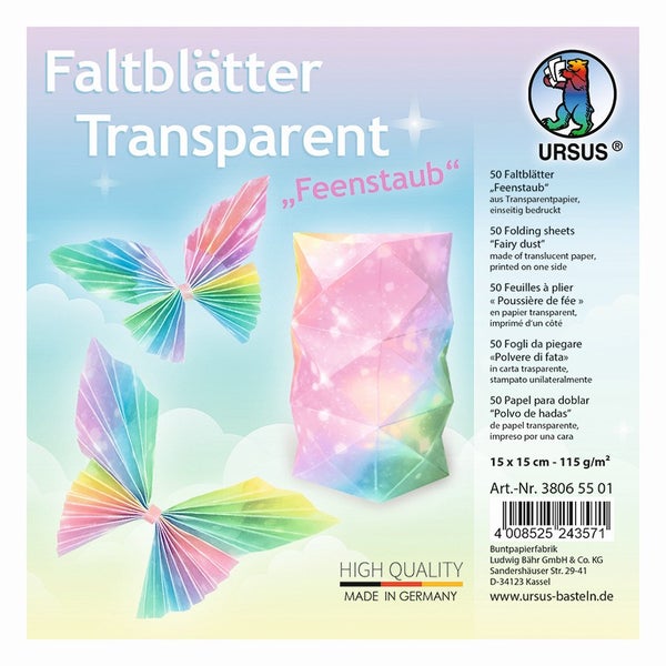 URSUS Falten Transparentpapier-Faltblätter Feenstaub, 115 g/m², 15 x 15 cm