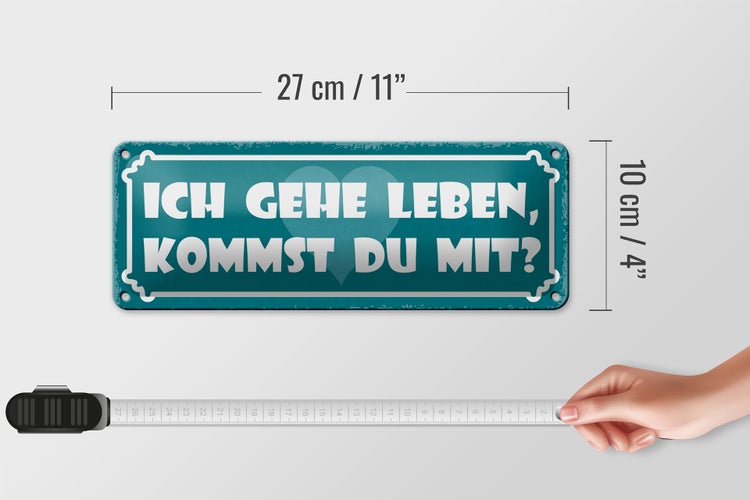 Blechschild Spruch 27x10cm ich gehe leben kommst du mit Dekoration