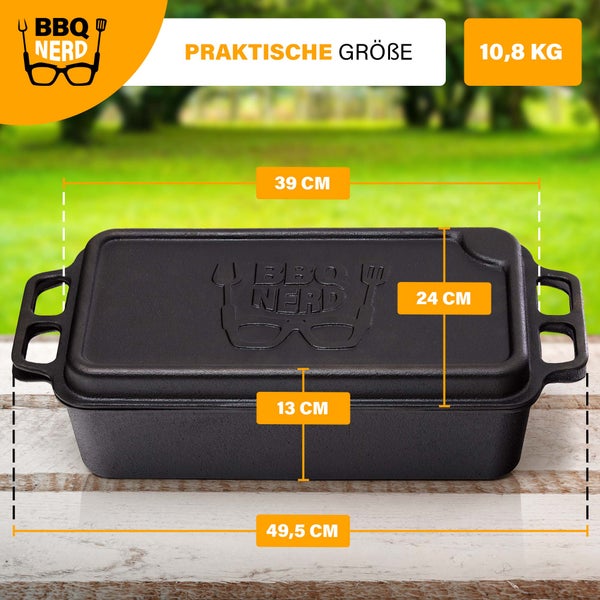BBQ-Nerd Dutch Oven Brottopf aus Gusseisen 9,4 L | Brotbackkasten mit Grill-/Servierpfanne für alle Herdarten, Öfen und Grillgeräte | Feuertopf für Kuchen Brot Auflauf Braten