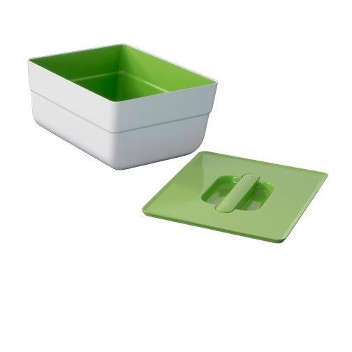 Aufbewahrungsbox aus Kunststoff mit Deckel und Griff, weiß und grün