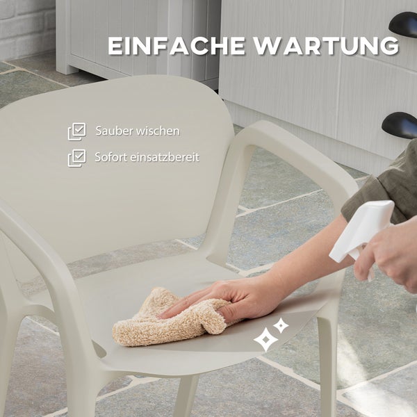 Outsunny Gartenstuhl 4er Set wetterfest Gartenstühle aus Kunststoff Stapelstuhl mit Armlehne Rückenlehne stapelbar Terrassenstuhl bis 120 kg belastbar Gartenmöbel für Hinterhof, Garten, Balkon Weiß