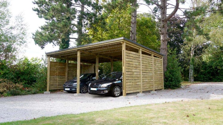 Alpholz Premium-Doppel-Carport Double SHELTY Carport aus Holz in Grün, Unterstand FSC zertifiziert, Überdachung mit Montagematerial