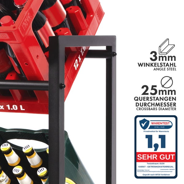 FLOORDIREKT Flaschenkastenständer Kenji - Robustes Lagerregal - für Büro, Küche, Garage oder Flur - Schwarz - 70 x 32 x 79 cm