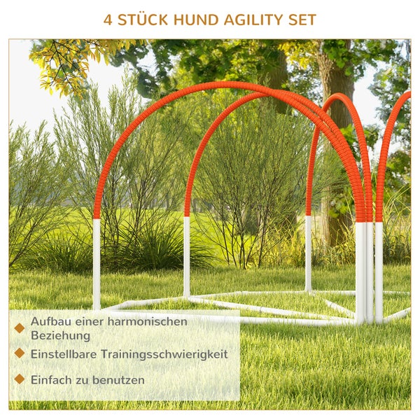PawHut Hunde Agility Set, 4er-Set Hundetraining mit Slalomstangen, Agility-Ausrüstung für Hunde mit Tragetasche aus Oxford, Orange